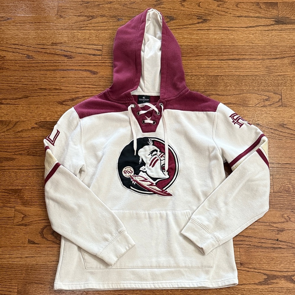 FSU Cream and Maroon Lace-Up Hoodie colosseum men’s small
